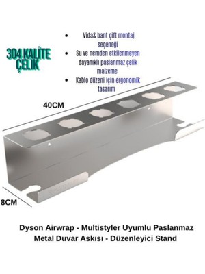 UltraMint Paslanmaz Metal Duvar Askısı, Dyson Airwrap ve Çoklu Styler Uyumlu, Düzenleyici Stand