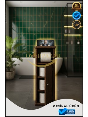 UltraMint Ahşap Tuvalet Kağıtlık ve Telefon Tutucu Standı, Şık ve Pratik Tasarım