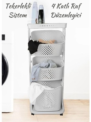 UltraMint Geniş 4 Katlı Tekerlekli Raf, Çok Amaçlı Banyo ve Çamaşır Sepeti