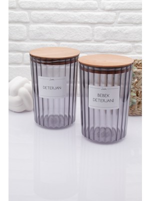 UltraMint Füme Oval Ahşap Kapaklı Deterjan ve Bebek Deterjanı Kavanozu 2200ML