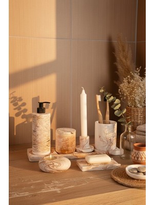 UltraMint 8 Parça Beton Banyo Takımı: Sabunluk, Diş Fırçalık, Mumluk, Tepsi, Sunum, Pamuk Kutusu