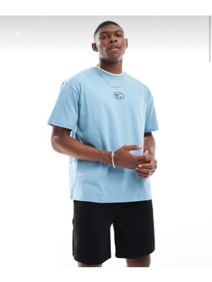 Nike Sportswear Swoosh Air Logo Short-Sleeve Bol Kalıp Mavi Erkek T-Shirt HM0182-464