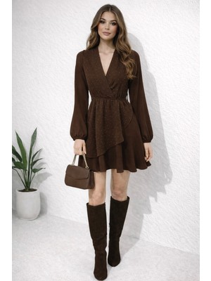 Hiramir Kadın Taş Işlemeli Kruvaze Yaka Mini Elbise YZ2510