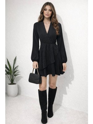 Hiramir Kadın Taş Işlemeli Kruvaze Yaka Mini Elbise YZ2510