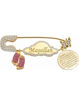 Parmas Design Bebek Yaka Iğnesi Maşallah ve Nazar Ayeti Yazılı 925 Ayar Gümüş Antialerjik Bulut Kelebek