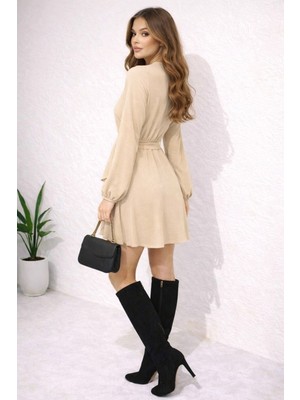 Hiramir Kadın Taş Işlemeli Kruvaze Yaka Mini Elbise YZ2510