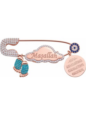 Parmas Design Bebek Yaka Iğnesi Maşallah ve Nazar Ayeti Yazılı 925 Ayar Gümüş Antialerjik Bulut Nazar