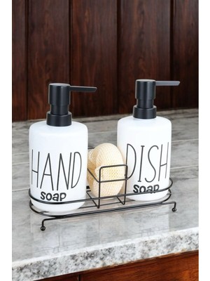 UltraMint 2'li Metal Standlı Süngerli Sabunluk Seti, 400ML Mutfak Deterjan Şişesi