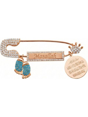 Parmas Design Bebek Yaka Iğnesi Maşallah ve Nazar Ayeti Yazılı Plaka 925 Ayar Gümüş Antialerjik Taç