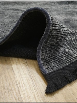 Seloria Home Gri Şönil Makinada Yıkanabilir Kaymaz Taban Saçaklı Pamuklu Halı Kilim Oturma Odası Salon Mutfak
