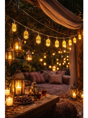 Pairla 2 Metre Gold 10 Adet Ramazan Temalı LED Işıklı Süsleme Seti Ramazan Süsleri, Ramazan Hediyem Ramazan Süsü