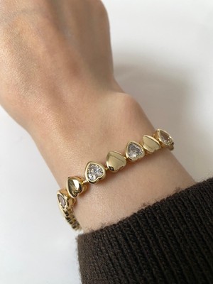 Elifra Sevgililer Günü Hediyesi Kalp Model Lüks Gold Kaplama Kristal Taş Detaylı Kadın Bijuteri Bileklik