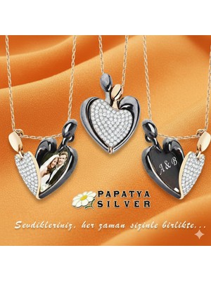Papatya Silver 925 Ayar Kişiye Özel Kalpli Kolye.zirkon Taşlı.rose.gold.rodaj