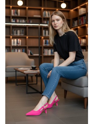 Floransa Fuşya Saten Topuklu Ayakkabı Kadın Topuklu Ayakkabı Topuklu Ayakkabı Yandan Tokalı Sivri Burun