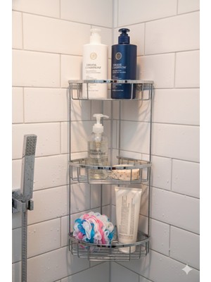 UltraMint Şık 3 Katlı Krom Duş Köşe Rafı, Paslanmaz Banyo Organizer