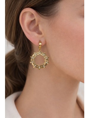 Suzi Shine Gold Renk Taşlı Halka Çelik Küpe