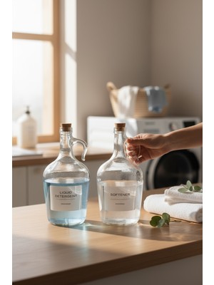 UltraMint Şişe, 1500 ml Dekoratif Mantar Kapaklı Yumuşatıcı ve Sıvı Deterjan Şişesi