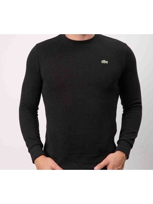 Lacoste Dar Slim Siyah Bisiklet Yaka Uzun Kol Sweatshirt