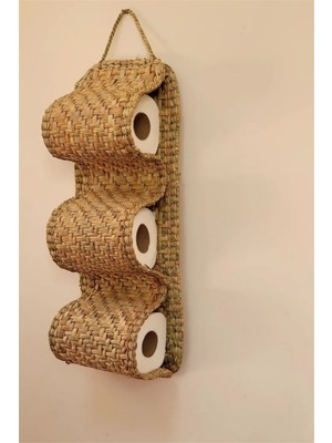 UltraMint Doğal Hasır Bohem 3 Katlı Tuvalet Kağıdı ve Organize Askısı