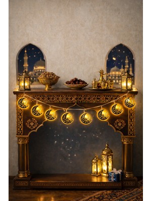 Okavango 2 Metre Gold 10 Adet Ramazan Temalı LED Işıklı Süsleme Seti Ramazan Süsleri, Ramazan Hediyem Ramazan Süsü