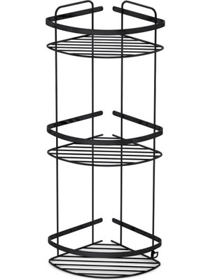 UltraMint Siyah 304 Paslanmaz Çelik 3 Katlı Köşelik Banyo Rafı ve Şampuanlık