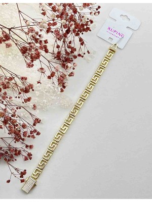 Xuping Yunan Desenli Gold Çelik Bileklik | Taşlı Kadın Bileklik