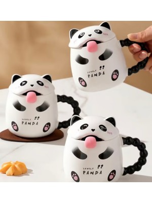 Panda Temalı Kapaklı Seramik Sevimli Kupa