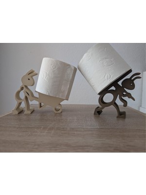 UltraMint Karınca Figürlü Dekoratif Tuvalet Kağıdı Standı Seti Siyah-Beyaz