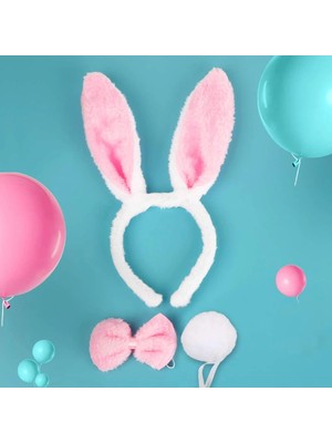 FRY Tavşan Kostüm Seti Taç Papyon Kuyruk Pembe Renk