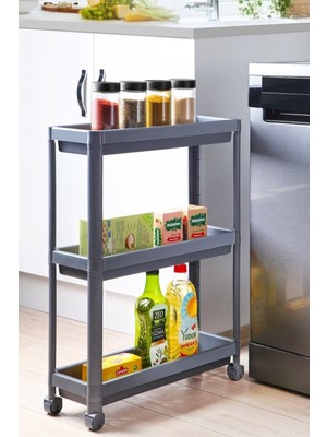 UltraMint 3 Katlı Tekerlekli Organizer Raf Gri Banyo ve Mutfak Için