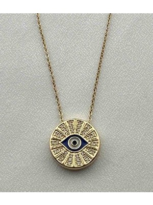 Stainless Steel Nazar Gözlü Zirkon Taşlı Gold Çelik Kolye | Ayarlanabilir Kadın Kolye