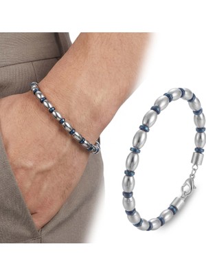 Fm Mavi Ve Gümüş Hematit Doğal Taşlı Ayaranabilir Çelik Zincir Bileklik 31832B10D1