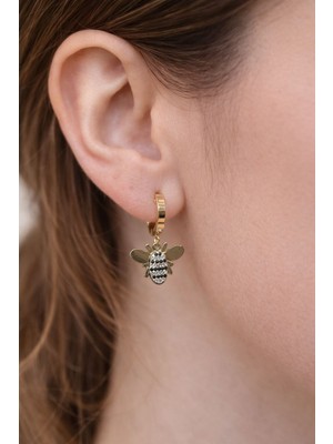 Suzi Shine Gold Renk Arı Model Çelik Küpe