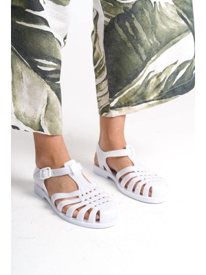 Mubiano Summer Kadın Jelly Toka Detay Mat Beyaz Düz SANDALET-MSTB844-B
