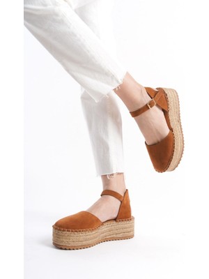 Mubiano Collection Mubiano Hakiki Deri Collection Kadın Süet Platform Espadril Taba -MCRGN291-TB