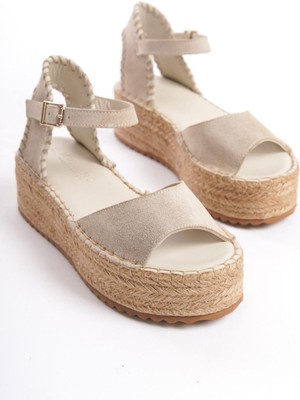 Mubiano Collection Hakiki Deri Collection Kadın Süet Platform Espadril Bej -MCRGN290-BJ