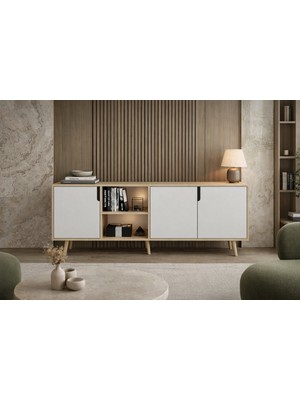 VM VERTEX MOBİLYA Latina Modern Konsol 3 Kapaklı 180 cm Safir Meşe - Beyaz