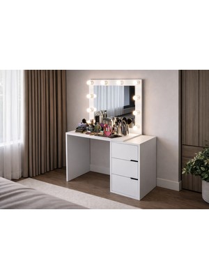 Modena Hollywood Işıklı Aynalı Çekmeceli Makyaj Masası Beyaz