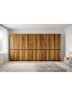 Floransa 16 Kapılı FLR16-IA3 Ceviz- Antrasit Gardırop-Çok Amaçlı Dolap-Yüklük