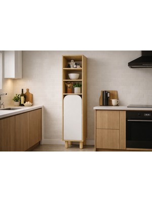 VM VERTEX MOBİLYA Parma 1 Kapaklı Mutfak Dolap, Kahve Köşesi, Çok Amaçlı Dolap Safir Meşe-Beyaz