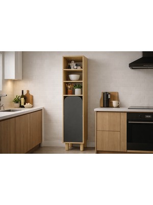 VM VERTEX MOBİLYA Parma 1 Kapaklı Mutfak Dolap, Kahve Köşesi, Çok Amaçlı Dolap Safir Meşe-Antrasit