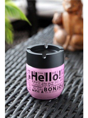 EkoAlışverişDünyam Cam Kokusuz Küllük 425 cc Hello Desenli Pembe (1124)