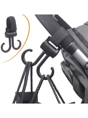 Buradabuldun® 2li Bebek Arabasına Uyumlu Cırtlı  Eşya Taşıma Aparatı 360 Derece Dönebilen Plastik Kanca