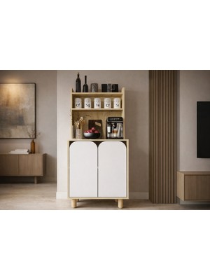 VM VERTEX MOBİLYA Parma 2 Kapaklı Mutfak Dolap, Kahve Köşesi, Çok Amaçlı Dolap Safir Meşe-Beyaz