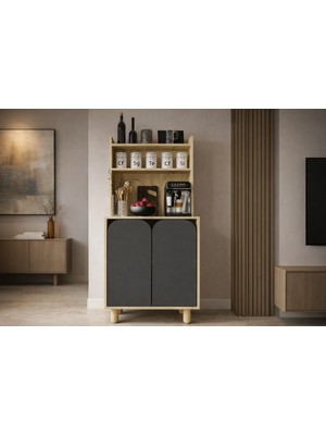 VM VERTEX MOBİLYA Parma 2 Kapaklı Mutfak Dolap, Kahve Köşesi, Çok Amaçlı Dolap Safir Meşe-Antrasit