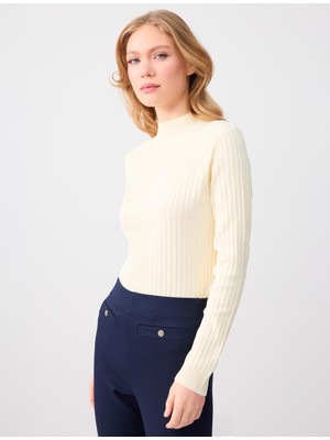 Jimmy Key Ekru Dar Kesim Balıkçı Yaka Triko Kazak