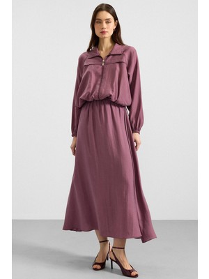 Olcay Fermuar Kapamalı Soft Kumaş Etek Ceket Takım Gül Kurusu 9390-TK