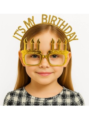 FRY It&amp;#39;s My Birthday Yazılı Taç ve Mum Şekilli Gözlük Seti Altın Renk