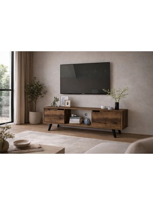 VM VERTEX MOBİLYA Siena Ahşap Ayaklı Tv Ünitesi Ceviz Televizyon Konsolu 140  cm  Ekonomik Modül Seh