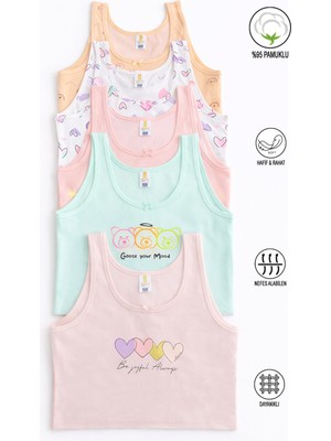 Özkan Underwear Özkan 41600 5'li Paket Kız Çocuk Karışık Renkli Desenli Pamuklu Yumuşak Rahat Kalın Askılı Atlet